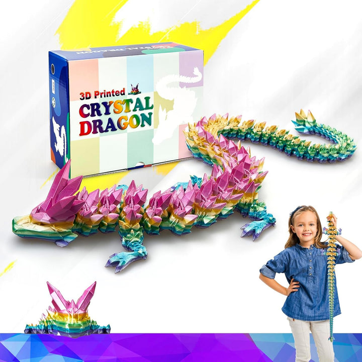 24 Inch Large Glow in the Dark 3D Printed Crystal Dragon Toy,Dragon Figurine Large Toy for Kids(Luminous Rainbow)