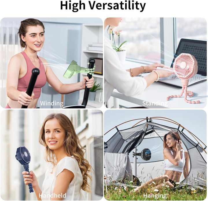 Portable Stroller Fan with Flexible Tripod, 3 Speeds Rechargeable Handheld Personal Fan, 360 Rotate Battery Operated Clip on Fans for Car Seat Crib Bike Treadmill Black