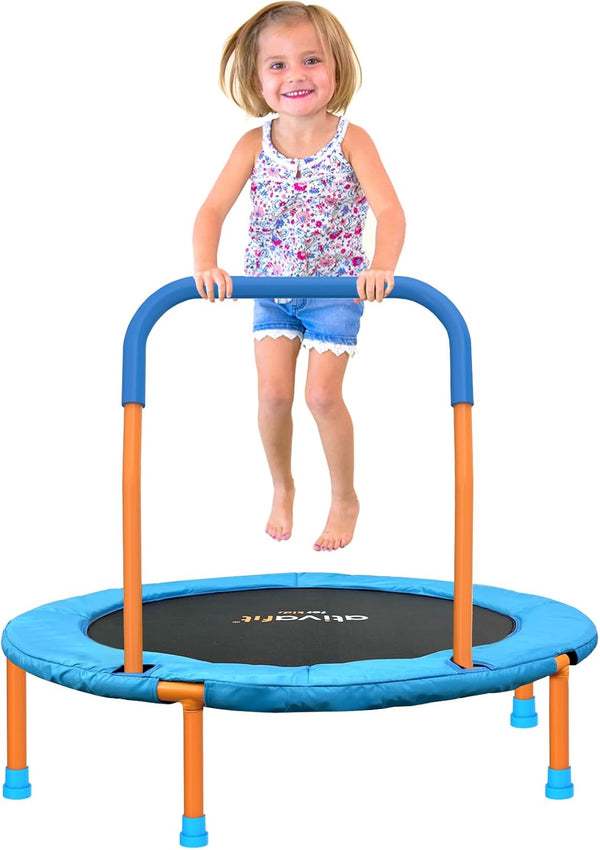 36Inch Mini Toddler Trampoline for Kids Ages 2-6 Indoor Outdoor Folding Small Rebounder Trampoline with Foam Handle Safety Padded Cover Fun for Kids