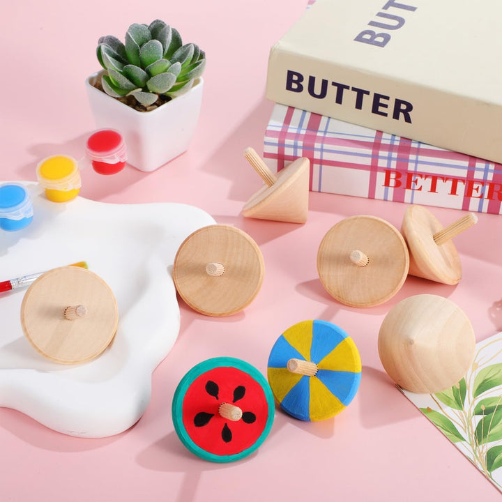 Wooden Spinning Top Unfinished Wood Tops Craft Gyroscopes for DIY Kids Children Toy Party Favor New Year 12Pcs