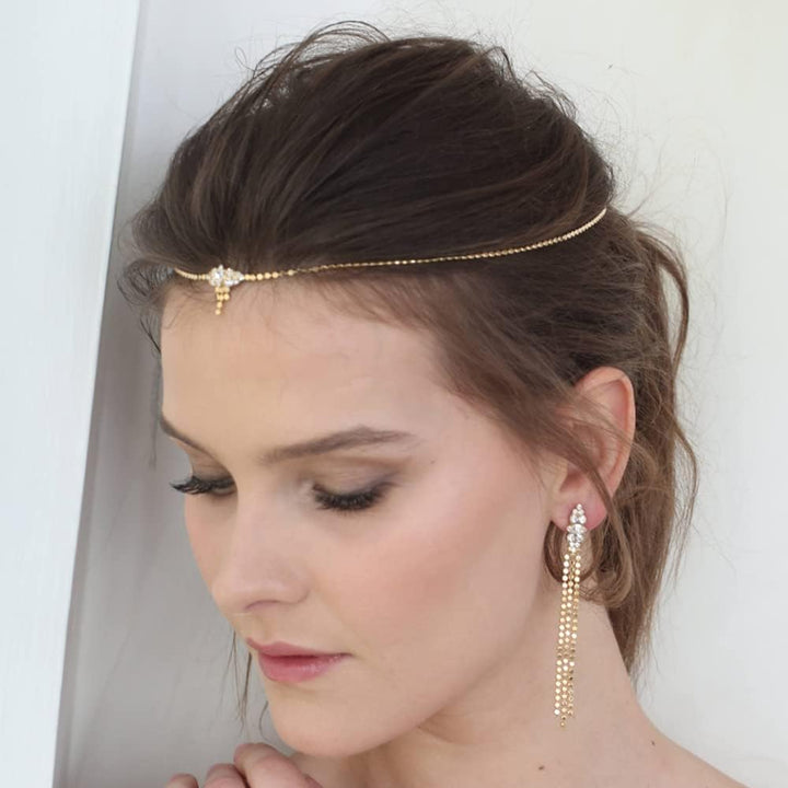 Rhinestone Chain Zircon Crystal Forehead Chain for Women Luxury Jewelry Bridal Headwear Wedding Hair Accessories(Silver Plated)