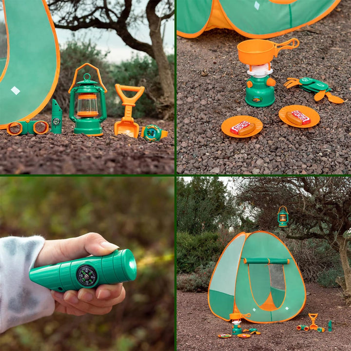 Pop up Play Tent with Camping Gear and Tools Set, Outdoor Toys for Kids