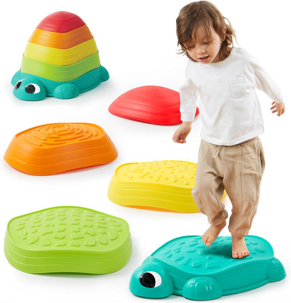 5 Pcs Turtle Balance Stepping Stones, Kids Turtle Path Jumping Stones, Toddler Obstacle Course Coordination Game Toys Indoor or Outdoor Play for Kids Aged 3+