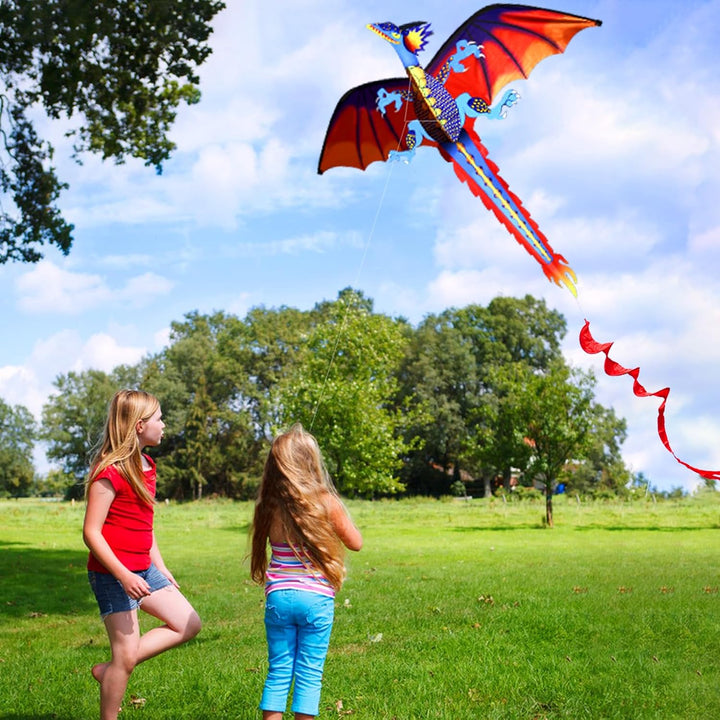 -Upgrade Classical Dragon Kite Stereoscopic Dragon Kites for Kids & Adults Easy to Fly for Beginner Easter 55Inch X 62Inch Single Line with Tail