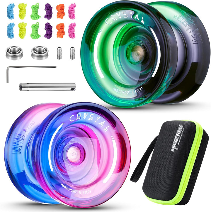 K2 Crystal Responsive Yoyo for Kids 8-12, Professional Fingerspin Trick Yoyo for Advanced, Dual Purpose Mode with Unresponsive Bearing+12 Yo Yo Strings+Yo-Yo Case Bag (Pink Purple Gradient)