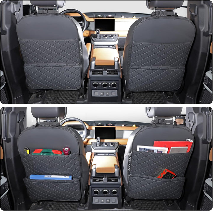 Seat Back Protector + Large Capacity Pocket Storage Organizer,Preventing the Impact of Children Stepping on the Seat Backrest (Black)