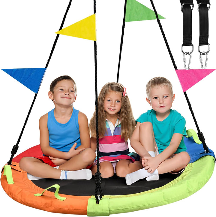 Tree Swing, Saucer Swing, 40 Inch 900Lbs Weight Capacity, with Adjustable Hanging Straps, for Backyard Outdoor, Multicolor, Circle round Disc, Gifts for Kids