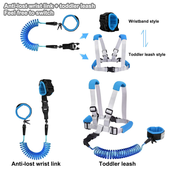 2 in 1 Toddler Leash - anti Lost Wrist Link for Toddlers - Toddler Harness, Baby Leash, Leash for Toddlers, Wrist Leashes, Child Leashes for Toddlers, Not Easy to Open without Key