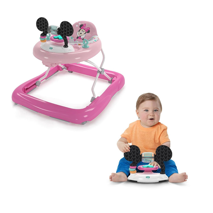 Disney Baby Minnie Mouse Forever Besties 2-In-1 Baby Activity Walker - Easy Fold Frame and Removable -Toy Station, 6 Months and Up