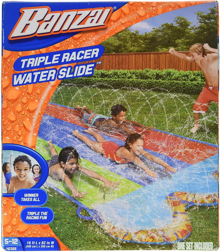 Triple Racer 16 Ft Water Slide-With 3 Bodyboards Included, Multicolor