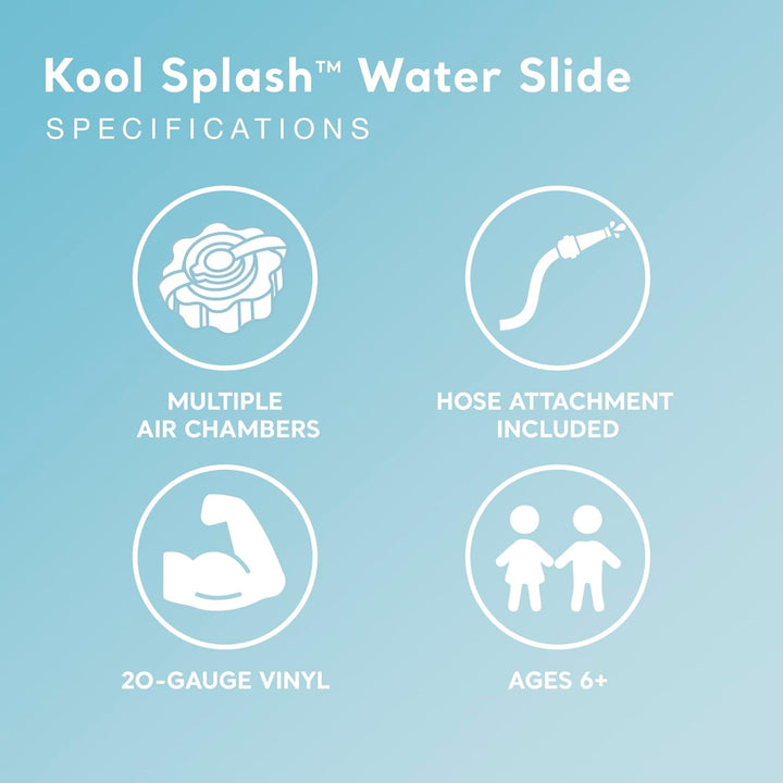 Kool Splash Inflatable Water Slide Swimming Pool Play Center with Built in Sprayers for Kids and Adults, Ages 6 and Up, Blue