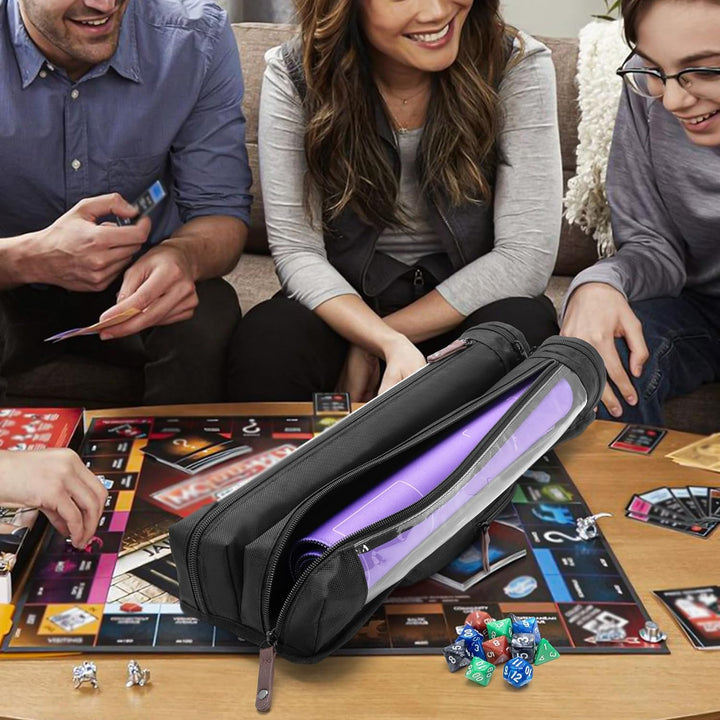 Playmat Tube Case for 2Pcs W14’’X L24’’ Playmat, Gaming Playmat Tube Case with Dice Holder Fit for TCG/MTG Playmat, Play Game Mat Storage Bag Container with Support Panel and Shoulder Strap