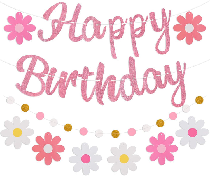 Purple Birthday Decorations, Pre-Strung Happy Birthday Banner with Butterflies and Circle Dot Garland, NO DIY Butterfly Party Decorations for Women Girls Men Boys