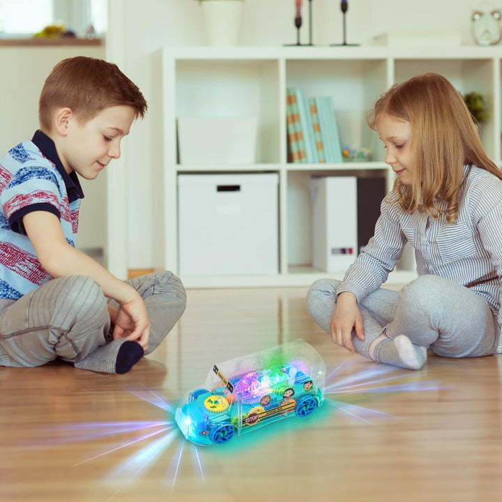 Light up School Bus Toy for Toddlers - Bump and Go School Toy Bus with Colorful Spinning Gears, LED Lights, and Music - Autism Sensory Toys for Boys Ages 4 5 6 7 8