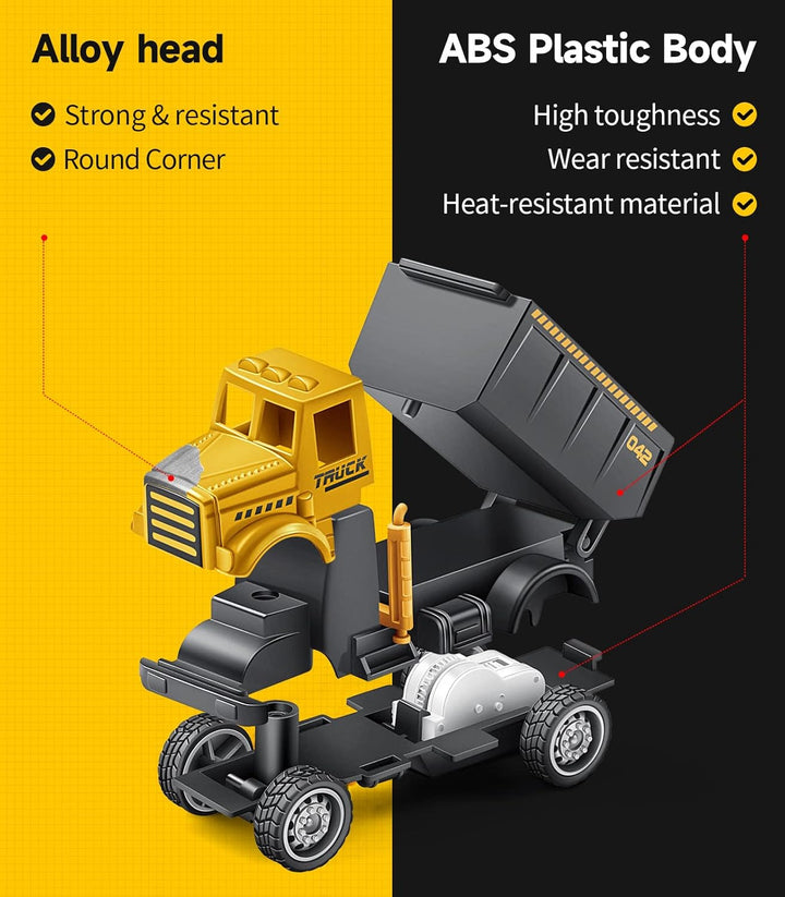Alloy Small Construction Cars Vehicles, Die Cast Mini Construction Truck Toys, Heavy Duty Bulldozers Excavator Cement Dump Toys Outdoor Easter Gifts for Kids Toddler