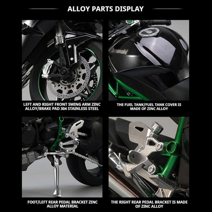 1/6 Scale H2R Alloy Diecast Motorcycle with Sound & Light, High-Gloss Spray Finish, Premium Rubber Tires – Detailed Collectible Gift with Racing-Inspired Design (A-Black)