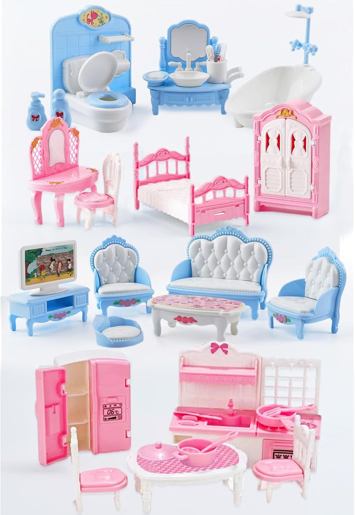 35 Pcs Dollhouse Furniture Accessories Set Mini House Furniture Small Dollhouse Miniature Furniture Play House Accessories 1:12 Tiny Kitchen Bedroom Livingroom Bathroom Boy Girl Toddler3Y+ (A Set)