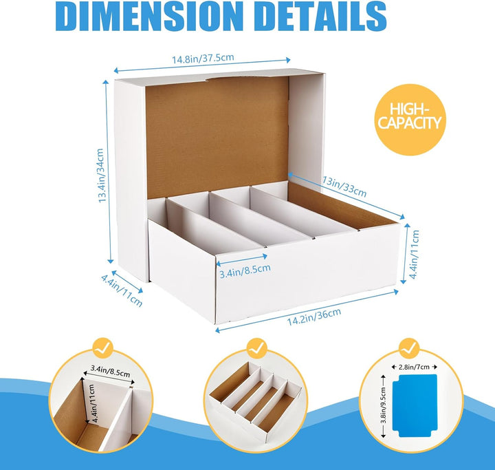 4 Pack Sports Card Boxes 3120 Count Cardboard Card Storage Box White Bulk Card Storage Baseball Card Boxes with 10 Dividers Sports Cards Storage Box for Card Game Baseball Card Storage Boxes