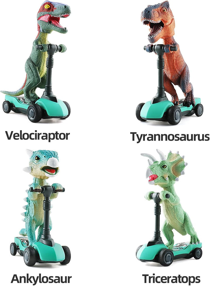 Dinosaur Scooter Toys Pull Back Cars Mini Finger Kick Scooters Boy Toy Age 3 4 5 6, Dino Gift Sets for Kids 4-Pack