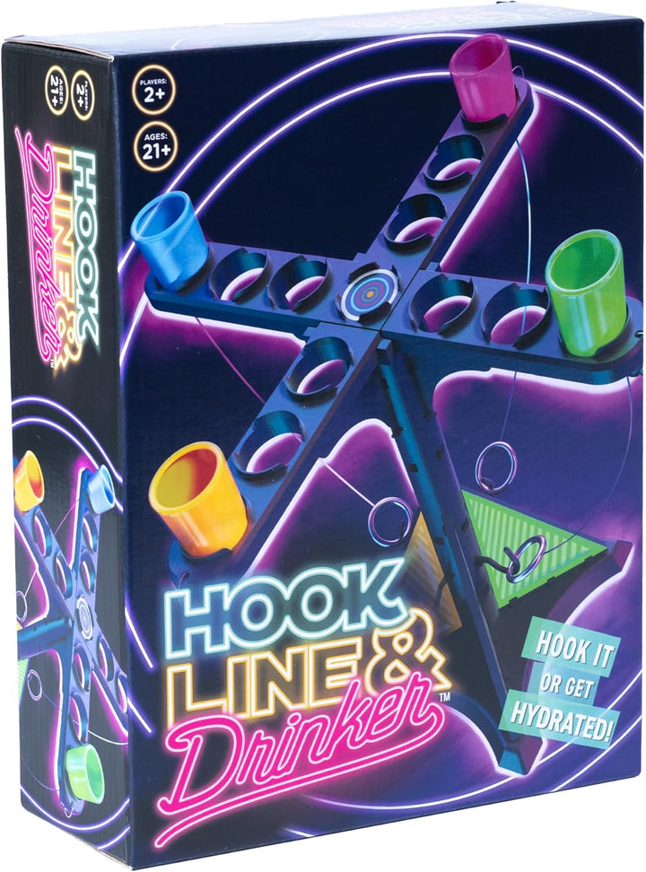 Hook Line & Hydration Party Game – Fun Ring Toss Game for Adults | 13" Tower with Shot Glasses | Perfect for Parties, 2+ Players, Ages 21+