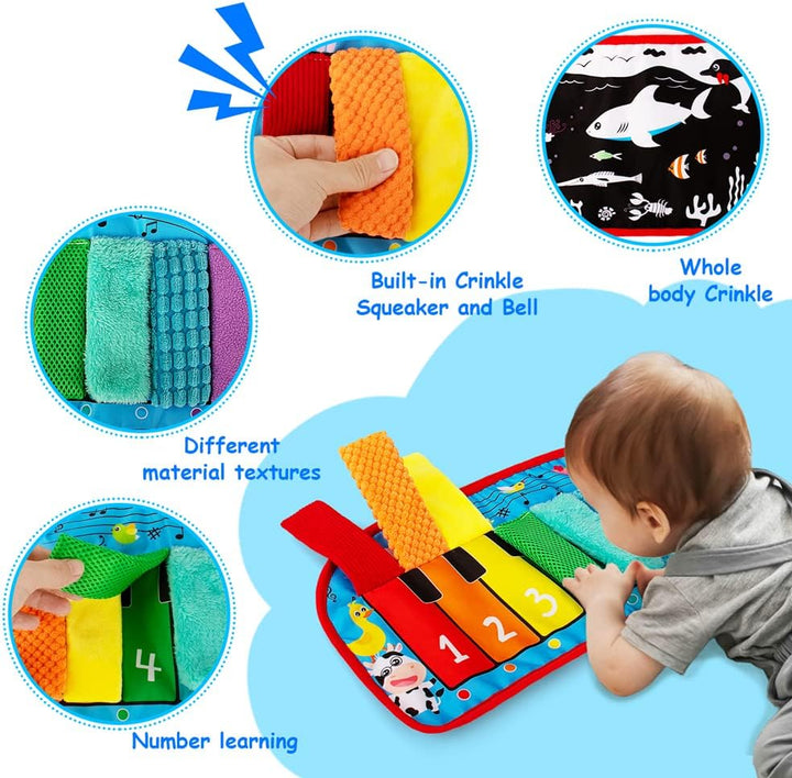 Tummy Time/Baby Mirror Toys, Black and White High Contrast Tabletop Mount Baby Newborn Toys 0 3 6 Months Brain Development, Sensory Texture Piano Infant Toys 0 3 6 Months with Squeaker