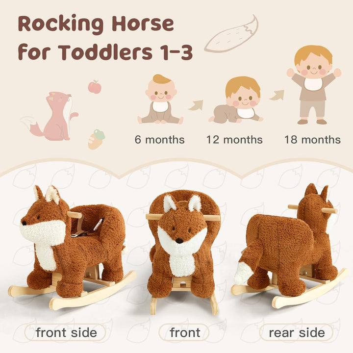 - Baby Rocking Horse, Brownish Red Fox Rocking Horse with Seat Belt, Plush Animal Rocker for Kids, Stuffed Rocker Toy for Children 6M-3 Years Old Girl&Boy