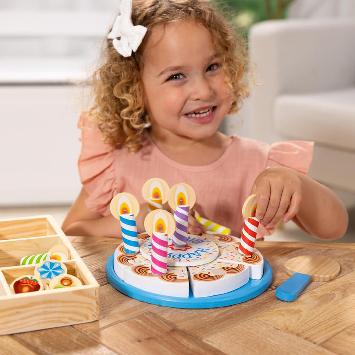 Birthday Party Cake - Wooden Play Food with Mix-N-Match Toppings and 7 Candles
