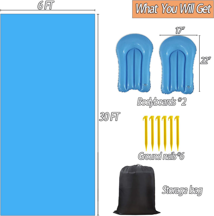 30 X 6Ft Slip and Slide for Adults with 2 Bodyboards, Extra Long Heavy Duty Slip N Slide Backyard, Lawn Big Water Slide Tarp for Adults (30 X 6 FT)