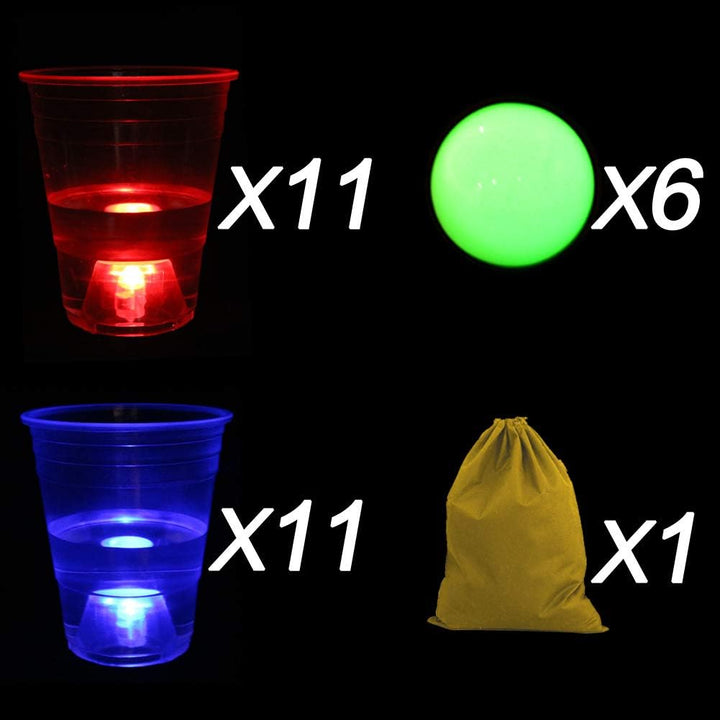 the Dark Beer Pong Set,Beer Pong Party Cup Set, LED Beer Pong Cups and Glow-In-The-Dark Balls,22 Set