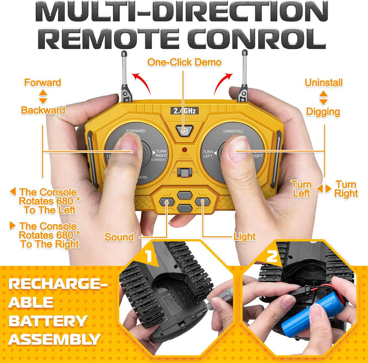 Remote Control Excavator Toys, 11 Channel 1:20 RC Construction Vehicles, 680° Rotation Hydraulic Car Toys for 4 5 6 7 8 9 10 Year Old Boys Kids, RC Truck Digger Toys Christmas Birthday Gifts
