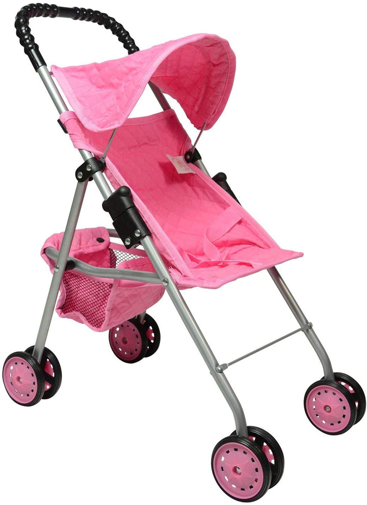 My First Doll Stroller with Basket & Heart Design Foldable Doll Stroller, Pink