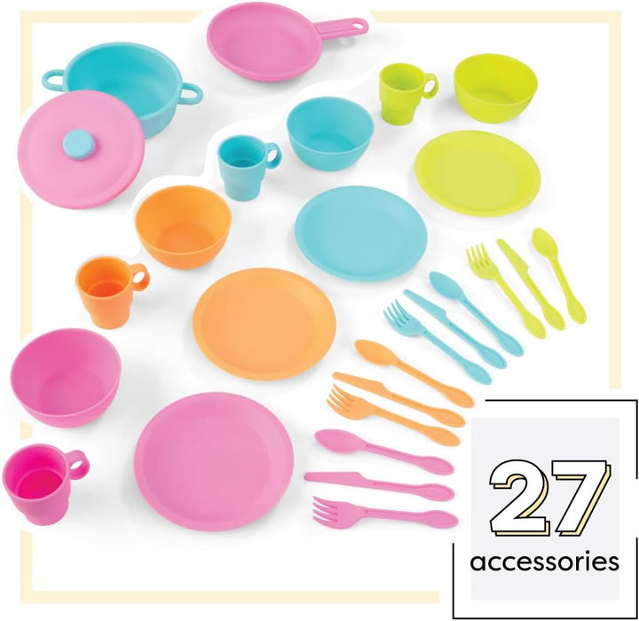 27-Piece Bright Cookware Set, Plastic Dishes and Utensils for Play Kitchens
