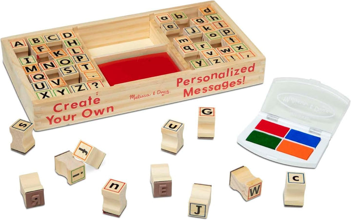 Wooden Alphabet Stamp Set - 56 Stamps with Lower-Case and Capital Letters Preschool Writing Toys, ABC Stamps, Kids Arts & Crafts, Letter for Kids Ages 4+