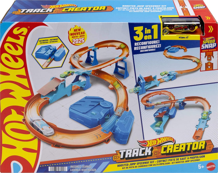 Toy Car Track Set, Deluxe Building Box with Motorized Booster, 1:64 Scale Vehicle, Speed Snap Track, Boosted Jump Speedway
