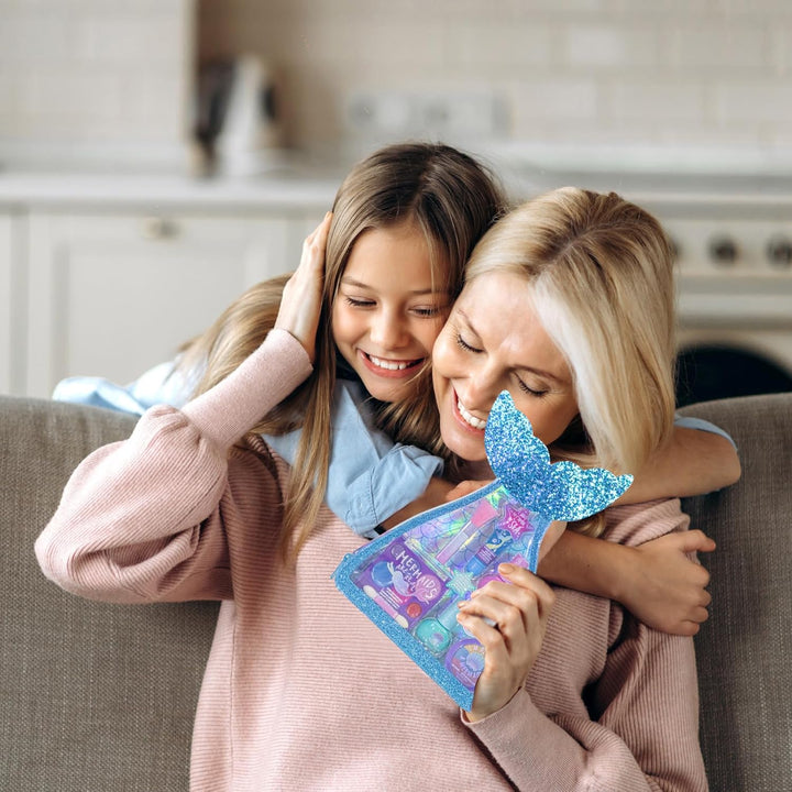 Mermaid Vibes Makeup Set with 8 Pieces, Including Lip Gloss, Nail Polish, Body Shimmer and More in Mermaid Bag, Ages 3+ for Parties, Sleepovers and Makeovers