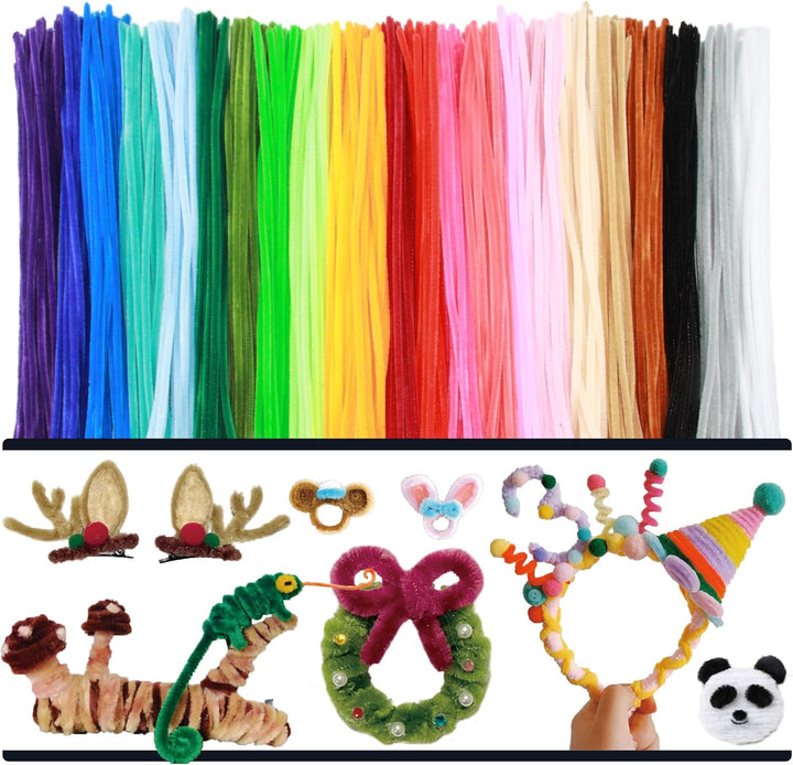 200PCS Pipe Cleaners with Instruction Manual 20 Colors Chenille Stems Bulk Art Craft Supplies Colorful Thick Fluffy Fuzzy Wire Sticks DIY Project for Kids Adults Back to School Supplies