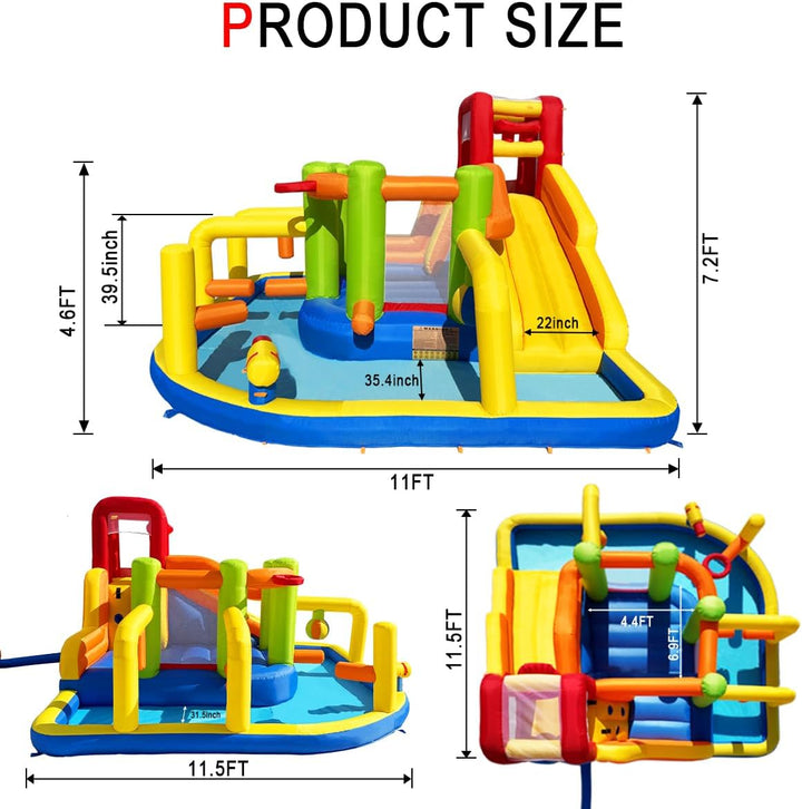 Inflatable Obstacle Bounce House, Kids Bounce House Water Park with Water Slides, Surprise Dump Bucket, Obstacles,Jumping, Tunnels, Climbing,Water Cannon, and Ball Shooting Frame