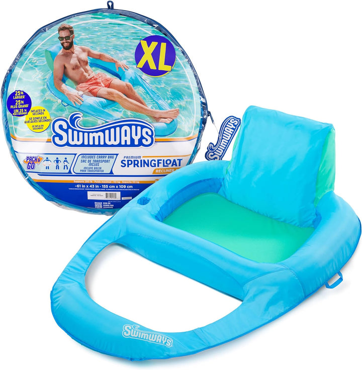 Spring Float Premium Recliner Pool Lounger, Inflatable Pool Floats Adult with Fast Inflation for Ages 15 & Up, Sky Blue
