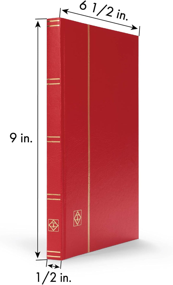 – “BASIC” Hard Cover Stockbook for Stamps - 32 Black Cardstock 6”X9” (A5) Pages with Clear Strips - Red