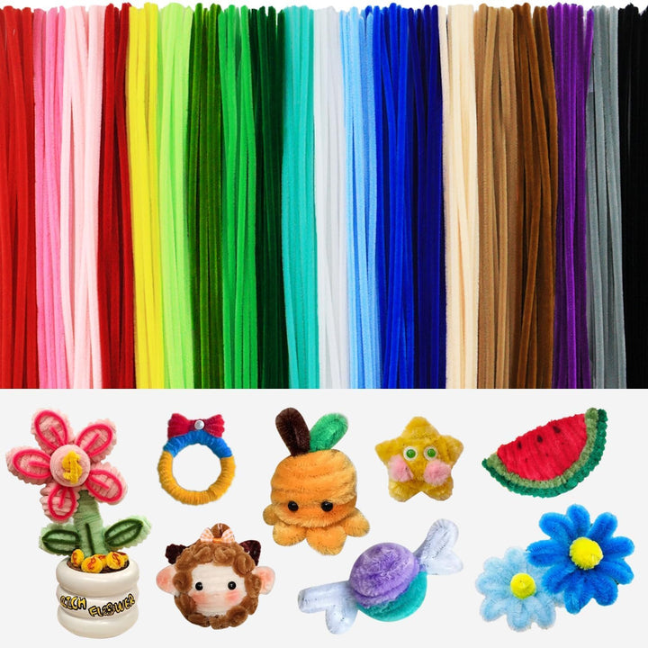 200PCS Pipe Cleaners with Instruction Manual 20 Colors Chenille Stems Bulk Art Craft Supplies Colorful Thick Fluffy Fuzzy Wire Sticks DIY Project for Kids Adults Back to School Supplies