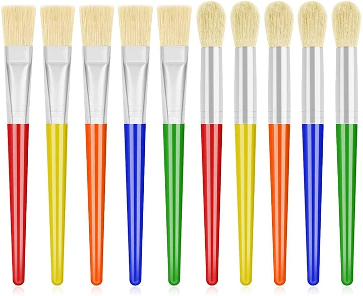 Large Chubby Paint Brushes round and Flat Preschool Paint Brushes for Washable Paint Acrylic Paint for Toddler , 10Pcs