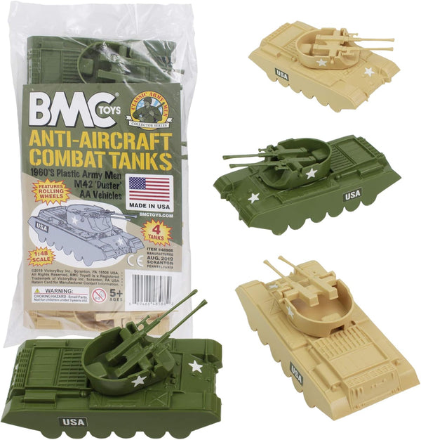 BMC Classic Payton Anti-Aircraft Tanks - 4Pc Tan Green Plastic Army Men Vehicles