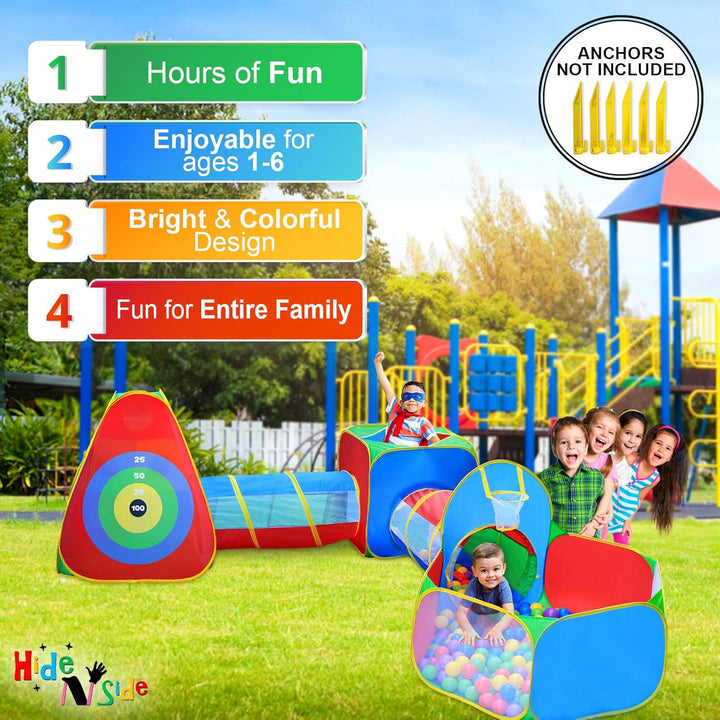 5Pc Kids Ball Pit Tents and Tunnels, Toddler Jungle Gym Play Tent with Play Crawl Tunnel Toy, for Boys Babies Infants Children, Indoor Outdoor Gift, Target Game W/ 4 Dart Balls