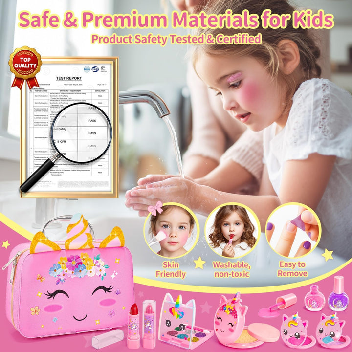 Kids Makeup Kit for Girls Toy – Washable Play Make up Set & Hair Gem Stamper, Bling Hair Jewel Accessories, Princess Dress up Toddlers Christmas Birthday Gift Ideal for Girls 3 4 5 6 7 8-12 Years Old