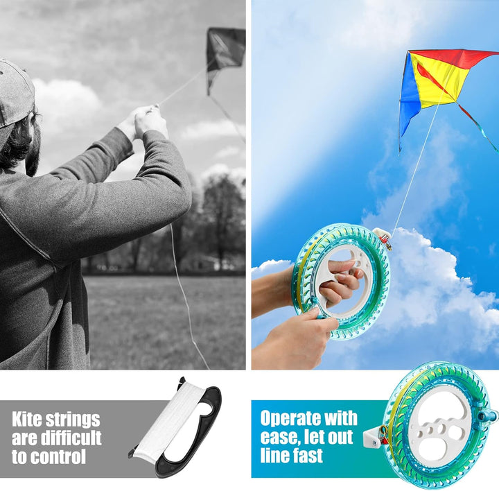 3 Pcs Kite String with Reel 7 Inch Dia Kite Reel Winder Grip Wheel with Flying Line String Flying Tools with Lock for Kids Adults(Blue)