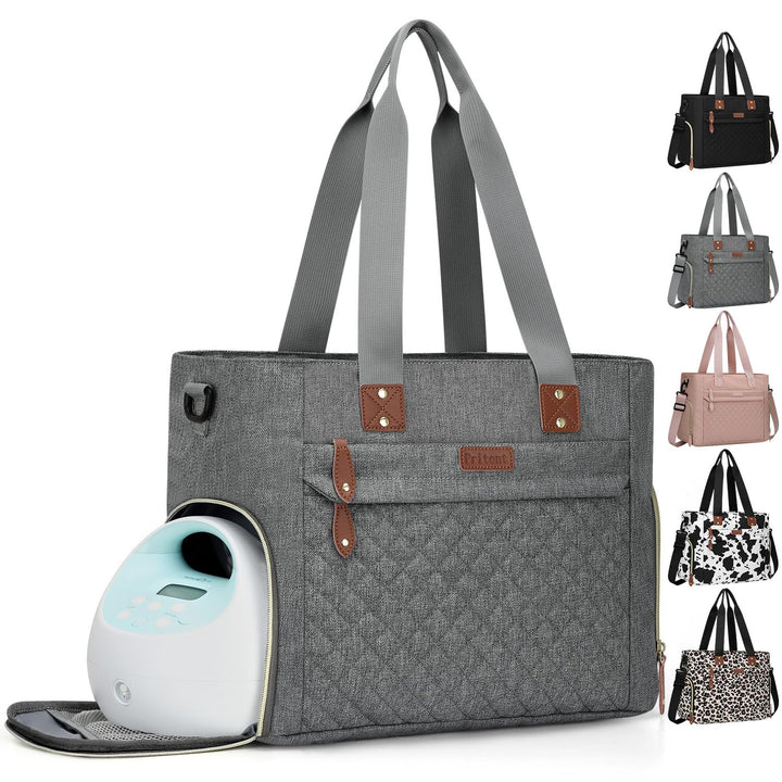 Diaper Bag Tote for Working Mom, Large Travel Diaper Tote for Mom and Dad with 15 Inch Laptop Sleeve, Mommy Maternity Travel Baby Bag for Boys and Girls, Black