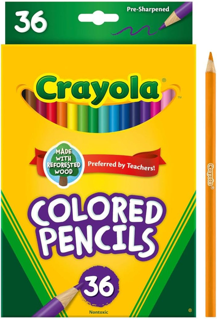 Colored Pencils (36Ct), Kids Pencil Set, Back to School Essentials, Must Have Classroom Supplies for Kids, Pre-Sharpened Coloring Book Pencils, 3+