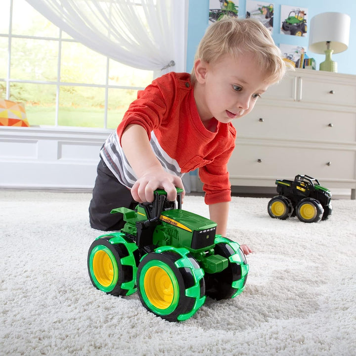 Monster Treads Lightning Wheels - John Deere Tractor - Motion Activated Light up Monster Truck Toy - John Deere Tractor Toys with Monster Truck Tires - Ages 3 Years and Up