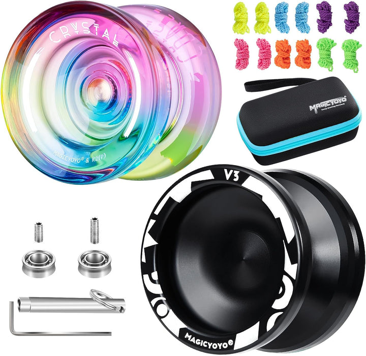 V3 Yoyo for Kids 8-12 or Above, Responsive Yoyo Professional with Dual Function, Professional Trick Yo Yo for Adults with 12 Yo-Yo Strings, KK Bearing, Bearing Puller, Axle,Case Bag -Black