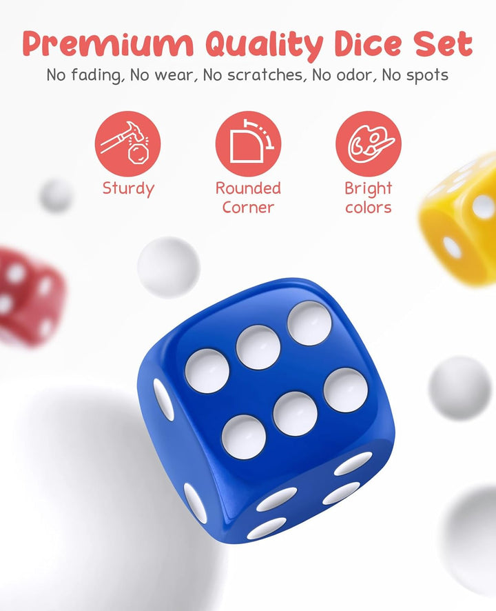 16Mm 6 Sided Dice Set Standard Game Dice Kids for Board Games Dice Games Math Dice for Classroom with Storage Bucket 10 Colors (50, Opaque)